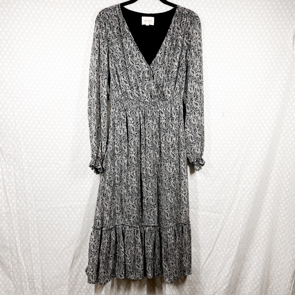 Sezane Black Cream Titiane Floral Paisley Ruffle Tiered Maxi Dress - Picture 3 of 8